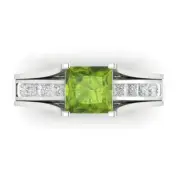 3.4 Princess Cut Real Peridot Promise Bridal Band set Sliding 14k White Gold