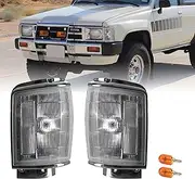 USR DEPO 84-89 4Runner Corner Lights - Front Turn Signal Lamp (Left + Right) Compatible with 1984-1989 Toyota 4 Runner / 1984-1986 Toyota Pickup Truck 2WD/4WD (All Clear Lens, Comes w/ x2 Amber Bulbs)