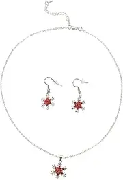 [WOFASHPURET] Elegant Snowflake Pendant Christmas Necklace and Earring Set Festive Jewelry for Women