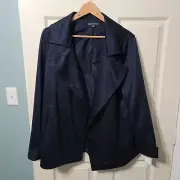 NWT $129 Women's ADRIANNA PAPELL Drape Front Blazer Coat Jacket Navy Blue sz-M