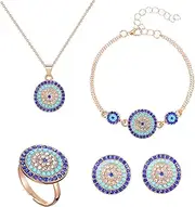 [FOMIYES] 1Set Blue Eye Jewelry Set Necklace Earrings Ring Bracelet Kit for Women Unique Female Jewelry Collection with Present for Loved Ones