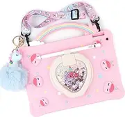 [Super Cute Rainbow Handle Unicorn Case] Pop it Case iPad Mini 6th Generation 2021 (8.3 Inch) Cover for Kids Girls with Hand Strap and 360° Rotating Stand - Pink