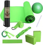 Beginner Yoga Kit - Exercise Mat with Yoga Blocks | Includes Latex Resistance Band and Stretching Band, Portable Exercise Equipment