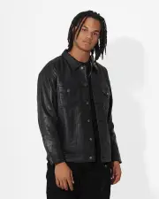[SAINT MORTA] Saint Morta Oversized Leather Trucker Jacket Black - Size M M Black