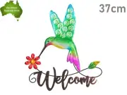 37cm Hummingbird Welcome Metal Wall Art Home Garden Decor Hanging Plaque Gift