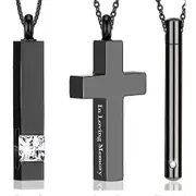3pcs Cremation Urn Pendant Necklaces Memorial Urn Necklace Cremation Necklaces Ashes Necklace For M Black
