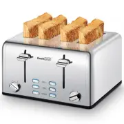 Toaster 4 Slice, Stainless Steel Toaster with Extra Wide Slots, 4 Slot Toaste...