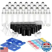 ComSaf 24 Pcs Roller Bottles for Essential Oils 10ml, Update Triple-Lock Seal