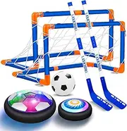 linzezon 3-in-1 Hover Hockey Soccer Ball Kids Toys Set, Led Lights Rechargeable Floating Air Football, Indoor Outdoor Sport Toys for Kids, Christmas Birthday Gifts for Boys Girls Aged 3-12