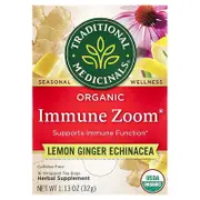 Traditional Medicinals, Organic Immune Zoom®, Lemon Ginger Echinacea, Caffeine Free, 16 Wrapped Tea Bags, 1.13 oz (32 g)