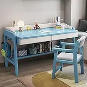 Kids Home Office Study Table with Storage and Drawers Wooden Computer Workstation for Students (31 Inch Blue)