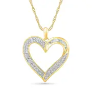 0.5 CT. T.W. Baguette and Round Natural Diamond Heart Pendant in 10K Yellow Gold