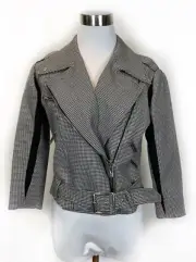 Christopher Kane Womens Black White Houndstooth Collared Zip Up Jacket Sz 8 NWT