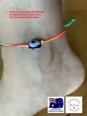 Unique Handmade RAINBOW Anklet /Bracelet With Blue Evil Eye Bead Adjustable
