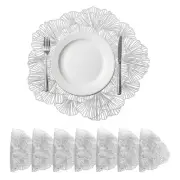 Flower Placemats Set of 8 Round Metallic Vinyl Pressed Placemats, Silver