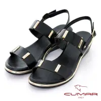 在飛比找momo購物網優惠-【CUMAR】二字金屬點綴楔型涼鞋(黑色)