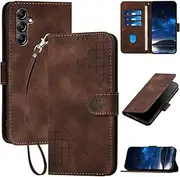 Case for Samsung Galaxy A15 5g 6.5", Samsung A15 Walle Case with Wrist Strap & Magnetic Clasp, PU Leather A15 Phone Cover with Card Holder/Slot Stand Flip Folio Soft Shell Book Cover, Brown