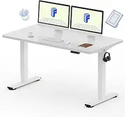 FLEXISPOT EC1 Electric White Standing Desk Whole Piece 140×70 CM Desktop Adjustable Height Desk Home Office Computer Workstation Stand up Desk (White Frame + 140 CM White Top, 2 Packages)