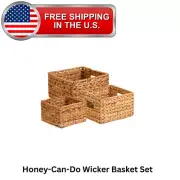 Honey-Can-Do Square Nesting Wicker Baskets with Handles Storage Natural Set of 3