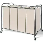 STORAGE MANIAC 4 Section Laundry Sorter with Removable Bags, Beige, Eco-Frien...