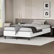 ALFORDSON Bed Frame Base King Single Size Basel Series Without Bed Head, Mattress Topper Platform Foundation with PU Leather Upholstery for Bedroom, White
