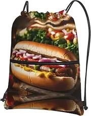 EdWal Food Pattern Funny Print Drawstring Backpack Gym Bags Sports Bags With Zipper Pocket For Travel Swimming Beach, Black, One Size