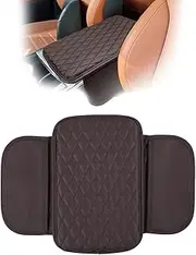 1 PCS Brown Car Center Console Cover, Leather Auto Armrest Cover Protector,with 2 Storage Bags,Universal Waterproof Armrest Seat Box Cover,Auto Center Console Pad,for Most Vehicles