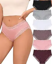 [FINETOO] Womens Underwear Cotton Bikini Underwear for Women Lace Wasit Hipster Panties Soft Breathable Briefs 6 Pack