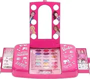 Townley Girl Barbie Beauty Vanity Set with Light-Up Mirror | Includes Lip Gloss, Eye Shadow, Brushes, Nail Polish, Accessories, and More! |Ages 3+ | Perfect for Parties, Sleepovers, and Makeovers