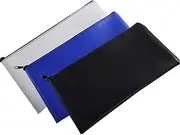 Bank Bags Made of Faux Leather Wanfoou Pack of 3 Wallet Bank Bags, 28 x 16 cm Money Bag for A5 Documents, Money Folder for Business, Household, School (Blue, Light Grey, Black)