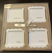 Mud Pie Hors d'oeuvres & Tidbits 4" Ceramic Plates w/ Spreader, White New in Box