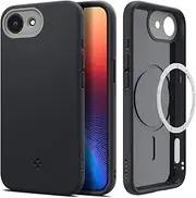 SPIGEN Nano Pop MagFit for iPhone 16e Case, Compatible with MagSafe Magnetic Ring, Silicone Feel Air Space Technology Raised Edge Non-Slip Grip Cover - Black Sesame