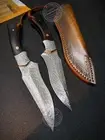 DAMASCUS STEEL HUNTING KNIFE SURVIVAL KNIFE BOWIE FIXED BLADE EBONY W/ SHEATH