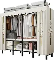 Portable Closet Wardrobe,Foldable Covered Clothes Rack,Freestanding Coat Storage Garment Racks Easy Assembly and Large Capacity Storage Space(145x50x175CM)