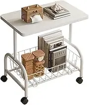 2-Tier Small Square Side Table End Table, Movable Square Coffee Table with Storage Box for Living Room Bedroom Balcony Patio Nightstand (White)