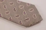 Eton NWT Neck Tie In Light Brown With Tan & Purple Paisley Silk/Linen