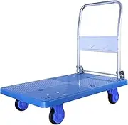 Flatbed Cart Platform Truck Push Cart with Metal Foldable Handle and Plastic Panel Portable 4 Wheels Trolley for Warehouse Factory Transport Hand Truck(Size:Large-660lb)(One Color Small330lb)