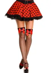 NEW sexy MUSIC LEGS bows LADYBUGS lady BUG tops FISHNET thigh HIGHS hi STOCKINGS