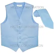 New Men's Vesuvio Napoli Tuxedo Vest Waistcoat Necktie prom party Light Blue
