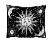 T33 95*73cm Black and White Sun and Moon Print Hanging Cloth Wall Background Tapestry for Bedroom Living Room Decoration