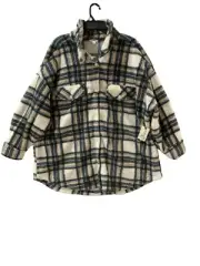 Terra & Sky Faux Shearling Shacket Women's 2X 3X Adobe Tan Tartan Plaid Snap Up