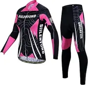 [LMKIJNB] Womens Cycling Jersey Long Sleeves Set Bicycle Clothing Sportswear Biking Suit Tights Spring Autumn Moisture Wicking Quick-Dry UV Protection 3D Gel Padded MTB Outdoor Windproof PO02,F,Large