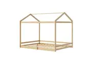 Oikiture Double Kids Wooden Bed Frame with Fence Natural