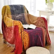 [MayNest] Bohemian Tribal Throws Blankets Reversible Colorful Red Blue Boho Hippie Chenille Jacquard Fabric Throw Covers Large Couch Furniture Sofa Chair Loveseat Recliner Oversized (Red, S:75x60)