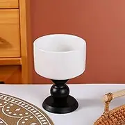 Teahutty 8Oz High Footed Ceramic Cup with Wooden Base,Ceramic Candle Holder Tea Light Holder,Dessert Cup,Ice Cream Container,Versatile for Mixing Drink, Salad and Yogurt