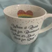 Cooksmart England Fine China Rainbow Heart Stars Coffee Mug When It Rains