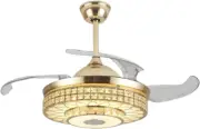 Retractable Ceiling Fan LED Light, 42 Inches Bluetooth Music Player Crystal Chan