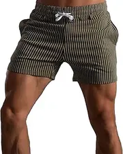 [JEShifangjiusu] Men's Vertical Striped Cotton Shorts Sports 3-Point Shorts Fitness, Running, Leisure and Comfortable Shorts