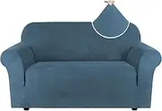 Smarcute Stretch Suede Sofa Cover for 2 Cushion Couch Cover Sofa Slipcover Furniture Cover for 2 Seater Sofas, Feature Elastic Bottom and Water Repellent Soft Fabric (2 Seater Sofa, Stone Blue)