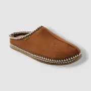Deer Stags Men's Brown Suede Knit Trim Mule Slippers Shoes Size 9W
